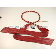 Red Lady's Leather Waist Belt Leather Ribbon